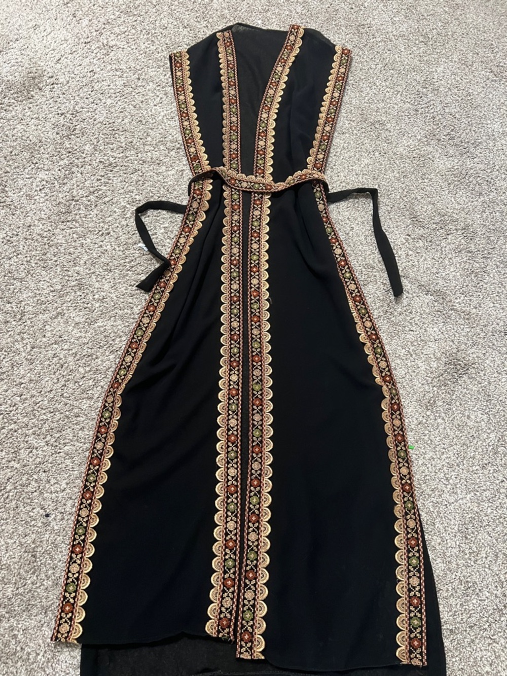 Black Embroidered Maxi Dress with Gold Trim